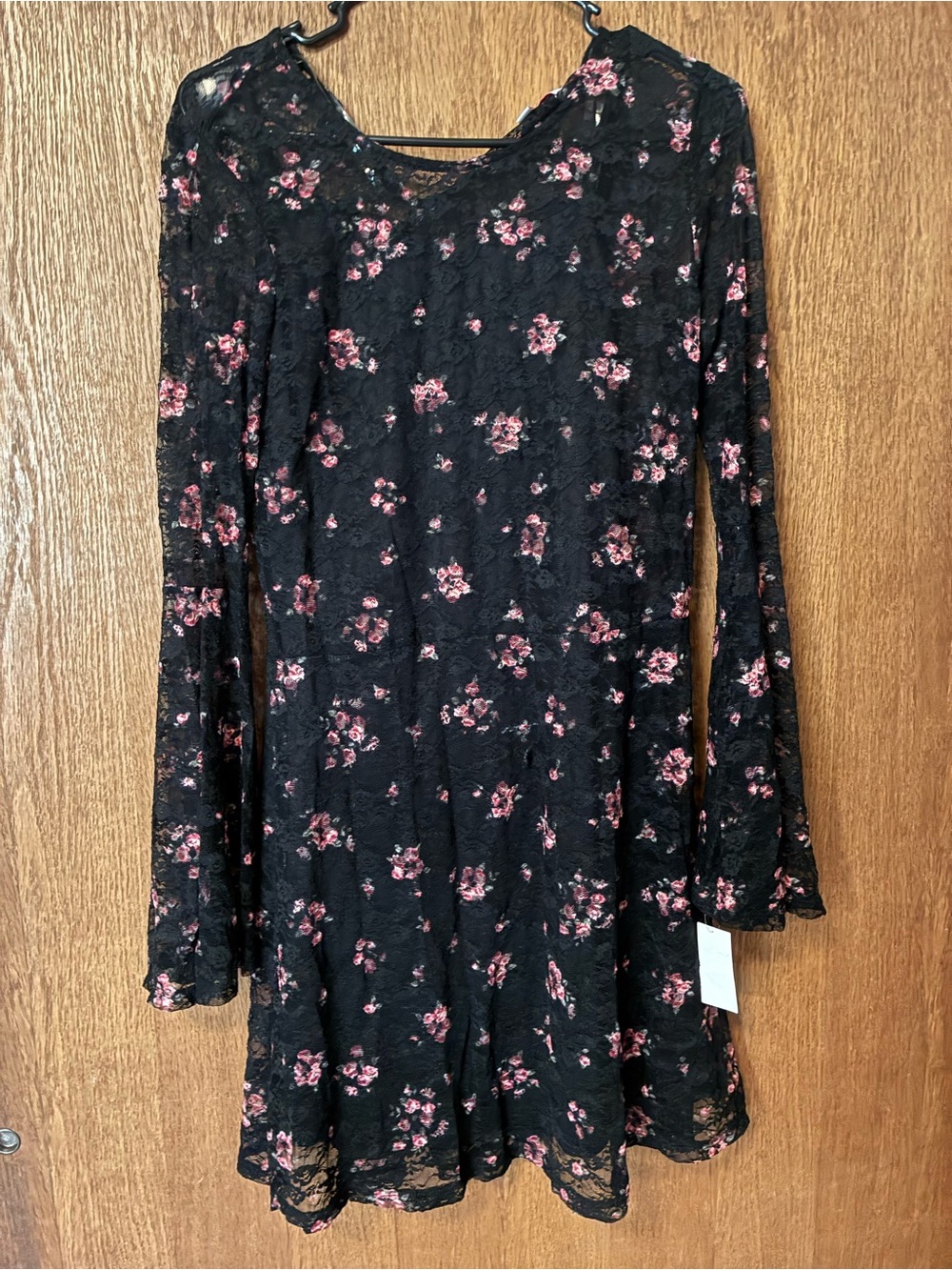 BONGO Black Lace Dress with Pink Floral Detail